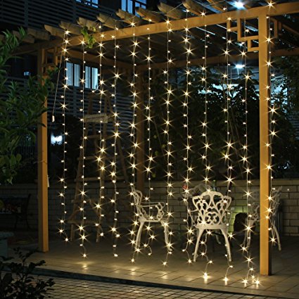 Fuloon 4 Meter x 4 Meter 512 LED Outdoor Party Fairy Wedding Curtain Light 8 Modes for Choice (Warm White)
