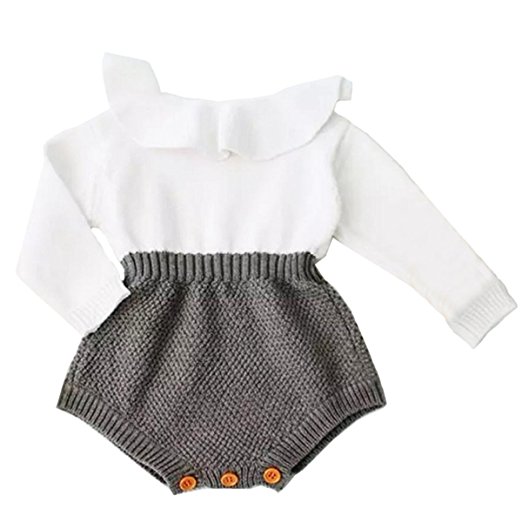 Baby Girls Romper Knitted Ruffle Long Sleeve Jumpsuit Baby Kids Girl Romper Autumn Winter Casual Clothing