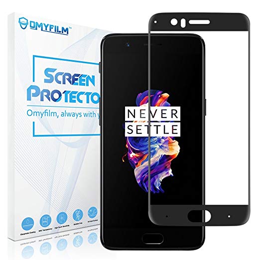 Oneplus 5 Screen Protector OMYFILM Oneplus 5 Tempered Glass Screen Protector [Full Adhesion] Carbon Fiber Edges Glass Screen Protector for Oneplus 5 (Black)