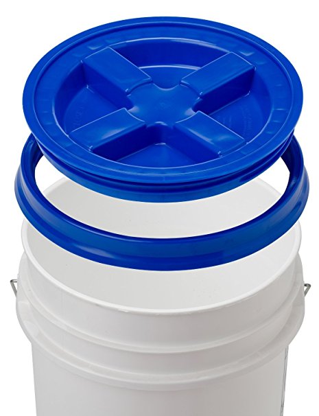 Gamma Seal Lid With 5 Gallon White Bucket - 90 Mil, BPA Free, Food Grade Plastic Pail - Gamma2 Screw Seal Tight Lid (Blue)