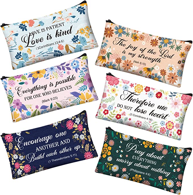 6 Pieces Inspirational Bible Study Journaling Supplies Bible Case Bag Pen Pencil Pouch Small Makeup Bags Cute Pencil Case Christian Gifts for Women Students School(Cute Style,7.7 x 4 Inch)