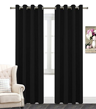 AmazonCurtains W 52" x L 95"Black, Window Treatments Room Darkening Thermal Insulated Blackout Grommet Drapes Curtains (Without Rods, Tassels, Holdbacks, Bedding Comforters, Pillow Covers, Rugs)