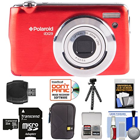 Polaroid iEX29 18MP 10x Digital Camera (Red) with 32GB Card   Case   Tripod   Kit