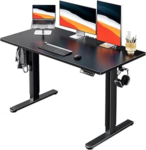 HUANUO Electric Standing Desk, 40" x 24" Whole Piece Desktop, Adjustable Height Computer Desk, 4 Height Memory Settings, Sit Stand Up Desk for Home Office, Black