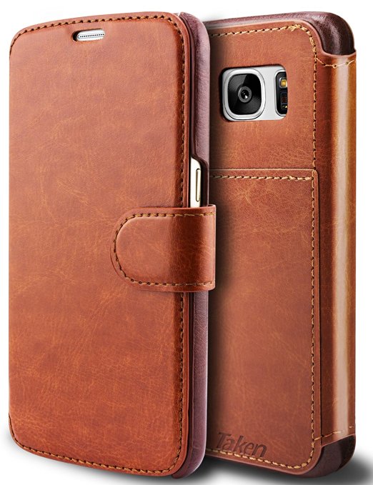 Taken S7 Wallet Case - Galaxy S7 Case Pu Leather - Card Slot - Ultra Slim for Samsung Galaxy S7 (Dark Brown)