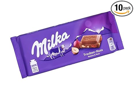 Milka Alpine Milk Chocolate with Raisins and Hazelnuts, 3.52-Ounce Bars (Pack of 10)