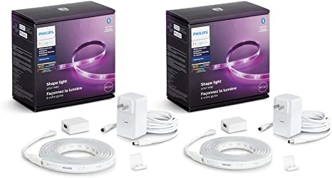 Philips Hue 2-Pack Bluetooth Smart Lightstrip Plus 2m/6ft Base Kit with Plug, (Voice Compatible with Amazon Alexa, Apple Homekit and Google Home), white (555334-2)