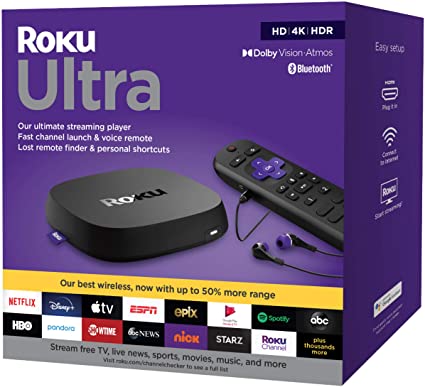 Roku Ultra Streaming Media Player 4K/HD/HDR and Voice Remote with Headphone Jack and Personal Shortcuts, TV Controls