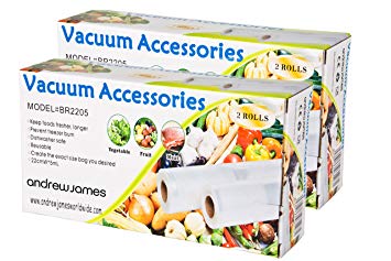 Andrew James Vacuum Sealer Bags | 22cm x 20m (4 x 5m Rolls) Embossed Packaging | Food Vacuum Sealer Accessories | Reusable Dishwasher Microwave & Freezer Safe