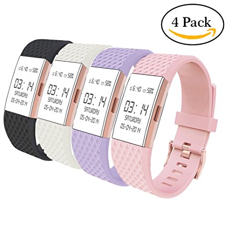 For Fitbit Charge 2 Bands Accessories, Wearlizer Silicone Replacement Strap For Fitbit Charge 2 Special Edition Lavender Rose Gold, Pack of 3 Colors Black White Pink