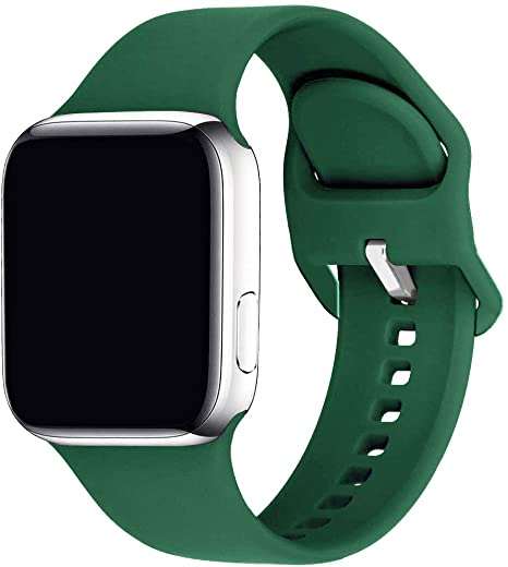Lakvom Sport Band Compatible for Apple Watch 38mm 42mm 40mm 44mm, Soft Silicone Replacement Strap for iWatch Series 6 5 4 3 2 1 SE (Pine green, 38mm/40mm-s/m)