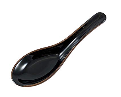 Japanese Porcelain Soup Spoons in Black with Brown Rim Design - Set of 4