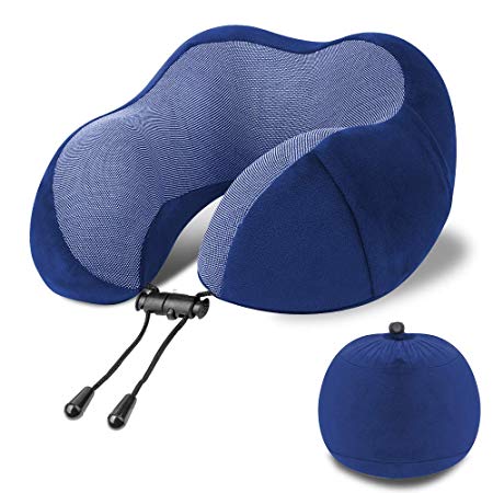 Travel Neck Pillow-Memory Foam Travel Pillow for Airplanes Car Train Office,Neck and Head Support Pillows Soft Sleeping Rest Cushion and Home Best Gift (Blue)