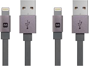 Monoprice Cabernet Series Apple MFi Certified Flat Lightning to USB Charge & Sync Cable, 3 Feet Gray for iPhone X, 8, 8 Plus, 7, 7 Plus, 6, 6 Plus, 5S (Pack of 2)