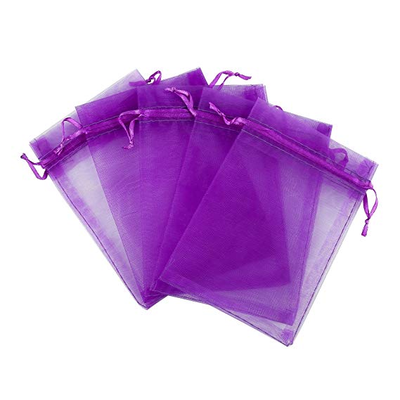 Anleolife 4x6 Purple Organza Bags/Jewelry Pouch Bags/Organza Velvet Drawstring Pouches Wedding Favors Candy Gift Bags 100pcs 10*15cm(deep purple)