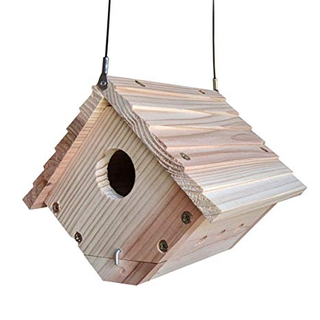 Gray Bunny Traditional Wren House for Outdoor Hanging, Natural Wooden Bird House Garden Patio Decoration, Birdhouse