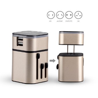 MOCREOTwo USB Detachable Universal World Travel Charger All-in-one UKEUUSAUS Plugs Safety World Travel Adapter 3200mA Dual USB Ports World Travel Charger  Dual USB For Home UseChampagne