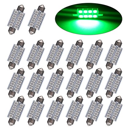 LEDKINGDOMUS 20 Pcs 42mm 8SMD Festoon LED Interior Map Dome Lights Bulbs 211-2 578, Color Green