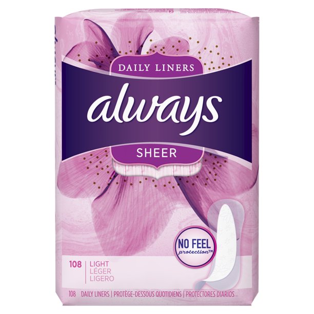 Always Sheer Daily Liners, Light, Unscented, 108 Ct