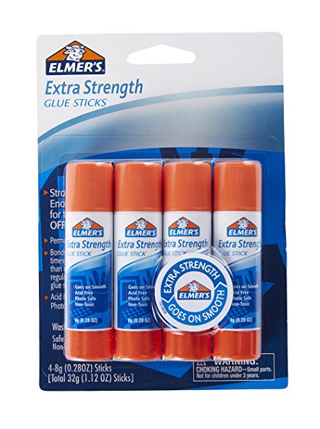 Elmer's Extra Strength Office Glue Sticks, 0.28 oz Each, 4 Sticks per Pack (E5010)