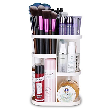Playmont Makeup Organizer, 360 Degree Rotating Makeup Storage Box Adjustable Cosmetic Organizer Case with Large Capacity for Makeup Brushes Toner Creams Lipsticks and More