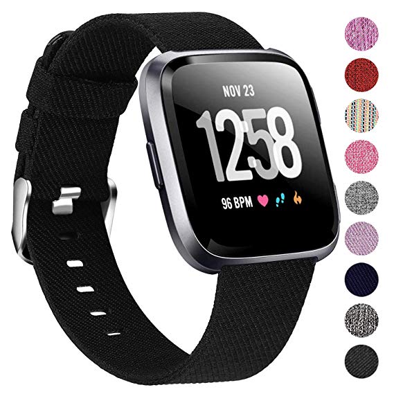 Welltin Bands Compatible with Fitbit Versa/Fitbit Versa Lite for Women Men, Breathable Woven Fabric Strap, Quick Release, Adjustable Replacement Wristband for Fitbit Versa Smart Watch