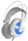 Sentey Gaming Headset Microphone Orbeat White Gs-4440 Audiophile Level Stereo Headphones for Computer Pc MAC and All Analog 35m Devices USB 20 Power Blue LED Lights only 2 X 35mm Connectors 2 Meters Cable Best Enhanced Bass
