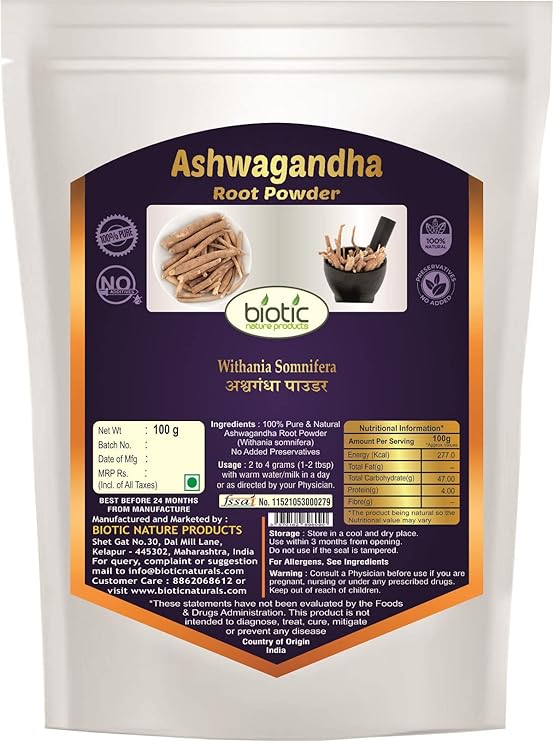 Biotic Natural Ashwagandha Powder/Aswagandha Powder - 100gm