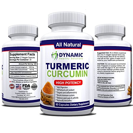 Natural Joint Pain Relief Supplement - Turmeric Curcumin 1300 mg Per Serving - 95% Curcuminoids - 60 Vegetarian Capsules