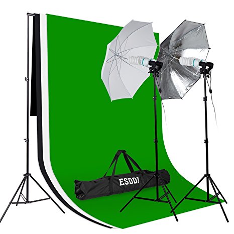 ESDDI Background Support System 5ft x 10ft and 85W 5500K Umbrellas Softbox Double Lamp Head Continuous Lighting Kit for Photo Video Studio Photography