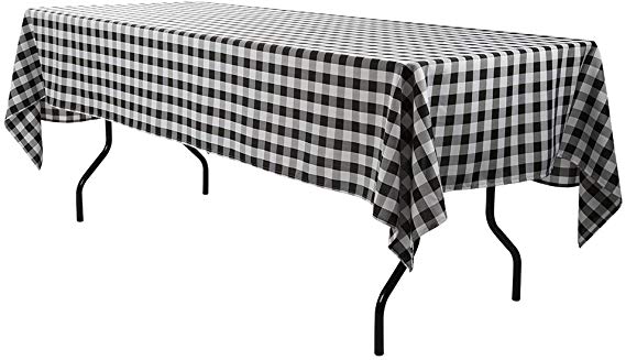 E-TEX Rectangle Tablecloth - 60 x 126 Inch - Black & White Checked Rectangular Table Cloth for 8 Foot Table in Washable Polyester