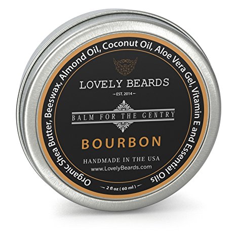 Lovely Beards Natural Beard Balm Leave-In Conditioner & Softener, Handmade In The USA, On Social Media, Best for Groomed Beard Growth, Mustache & Face, Bourbon Scent