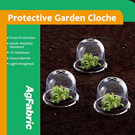 Agfabric Plastic Bell Cloche, Protective Garden Cloche with Pins, Summer Shading,Insect Barrier,Plant Cover, 5-pack (Dia10"xH7.5")