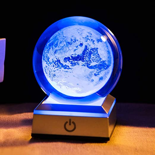 HOCHANCE 3D Earth Laser Engraved Crystal Ball with LED Colorful Lighting Base,Amazing Unique Birthday Christmas Memorial Wedding Gifts for Girlfriend Boyfriend Him Her Mother Father Friendship