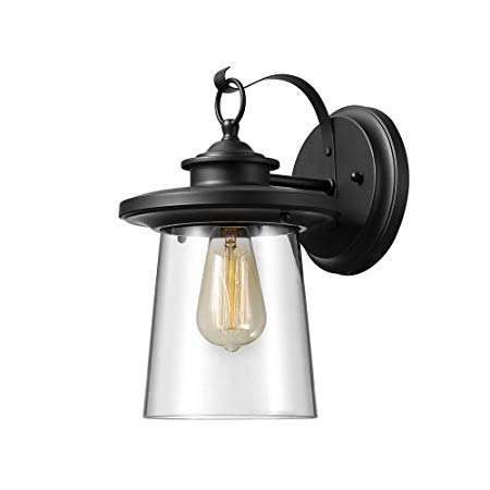 Globe Electric 44170 Valmont 13" 1-Light Outdoor Wall Sconce with Black Finish & Clear Glass Shade,