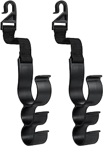 iSaddle Car Seat Headrest Hook - Universal Durable Automotive Seat Back Organizers/w 3 Hooks Vehicle Storage Hanger for Purse Handbag Coat Grocery Fishing Rod Umbrella Holder (2 PCS)