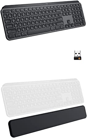 Logitech MX Keys Advanced Wireless Illuminated Keyboard - Graphite Bundle with Logitech MX Palm Rest