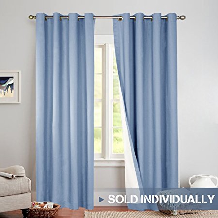 Bedroom Thermal Blackout Curtains, Energy Saving Lined Drapes for Living Room 84 Inch Length, Blue, Grommet Top, Sold Individually