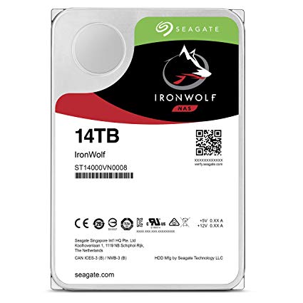 Seagate 14 TB IronWolf 3.5 Inch Internal Hard Drive for 1-8 Bay NAS Systems (7200 RPM, 256 MB Cache, up to 210 MB/s, 180 TB/Year Workload Rate)