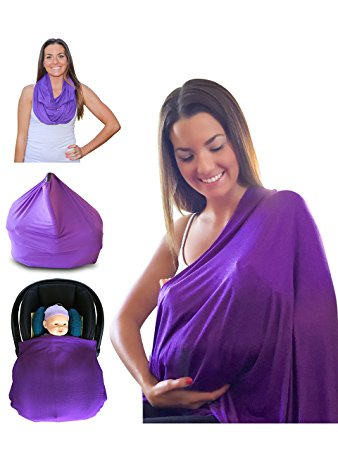 Mom & Bebe Nursing Cover / Scarf / Baby Car Seat Cover with Baby Bib, Purple, 70 x 170 cm