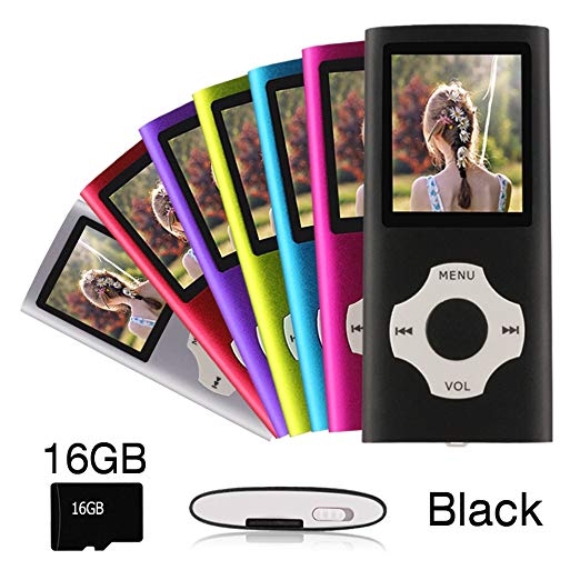 Ueleknight MP3 MP4 Player with a 16G Micro SD Card, Portable Digital Music Player/Video Player/E-Book Reader/Picture Viewing, 1.81 inches Screen Economic Music Player- Black