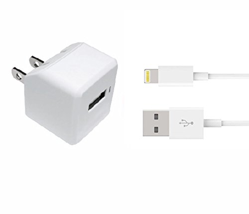 USBelieve USB Wall Charger and 1 M Lightning Cable Pack, 12W(2.4A) USB Power Travel Adapter for iPhone, iPad and iPod (Wall Charger   Lightning Cable)