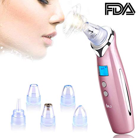 DR.J Blackhead Remover Electric Vacuum USB Rechargeable Skin Pore Facial Cleaner Acne Comedone Extractor Tool Kit with 5 Replaceable Suction Heads