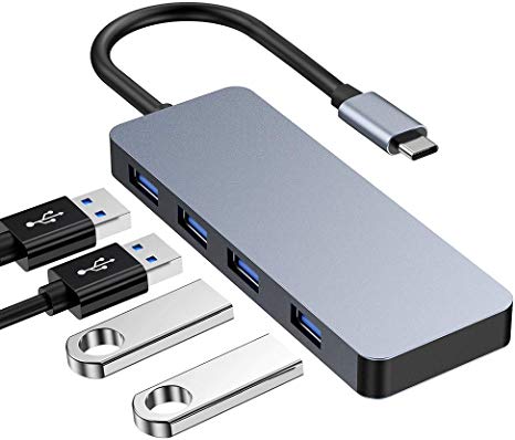USB C Hub, 4 USB Ports MacBook Pro Accessories, Type C to USB 3.0 Hub Adapter, High Speed Aluminum Data Hub Compatible with MacBook Pro, iMac Pro, Mac Mini/Pro, USB C Devices