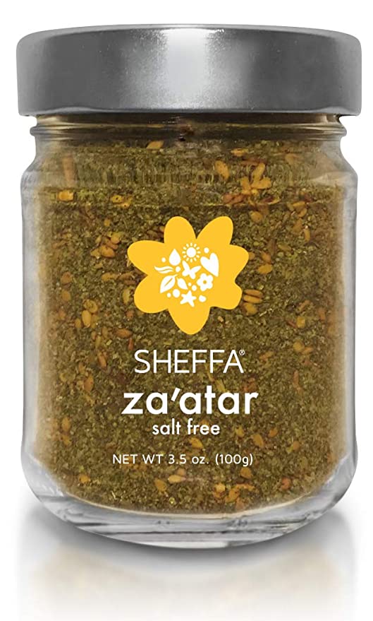 Sheffa Zaatar SALT Free Spice Blend Aromatic Hyssop Seasoning (3.5oz Glass Jar) Traditional Middle Eastern Zesty Zatar Mix of Thyme, Sumac and Sesame Seeds (z, zahtar, za’atar, zataar) Gluten Free