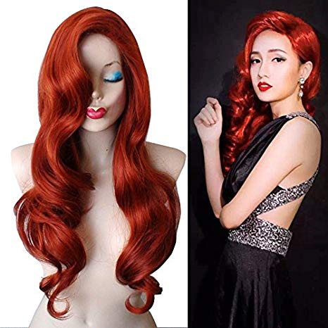 HAIRSW Long Copper Red Cosplay Big Wavy Wig Heat Resistant For Halloween