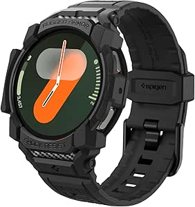 Spigen Rugged Armor Pro Designed for Samsung Galaxy Watch 7 40mm Case with Band, Rugged Galaxy Watch Band with Protective Case (2024) - Matte Black