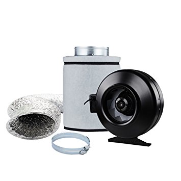 TopoGrow 4" 6" 8" High CFM Inline Fan&Carbon Air Filter & Muffler& Fan Filter Combo for Grow Tent Kit and Hydroponic Growing (Fan&Filter&Ducting&Clips Combo, 6")