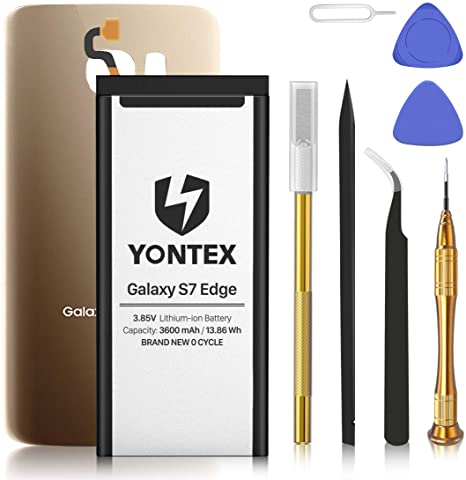 YONTEX Replacement Battery Compatible with Samsung S7 Edge EB-BG935ABE, 3000mAh 0 Cycle, with Complete Repair Tool Kits and Samsung Galaxy S7 Rear Glass Replacement(Gold)