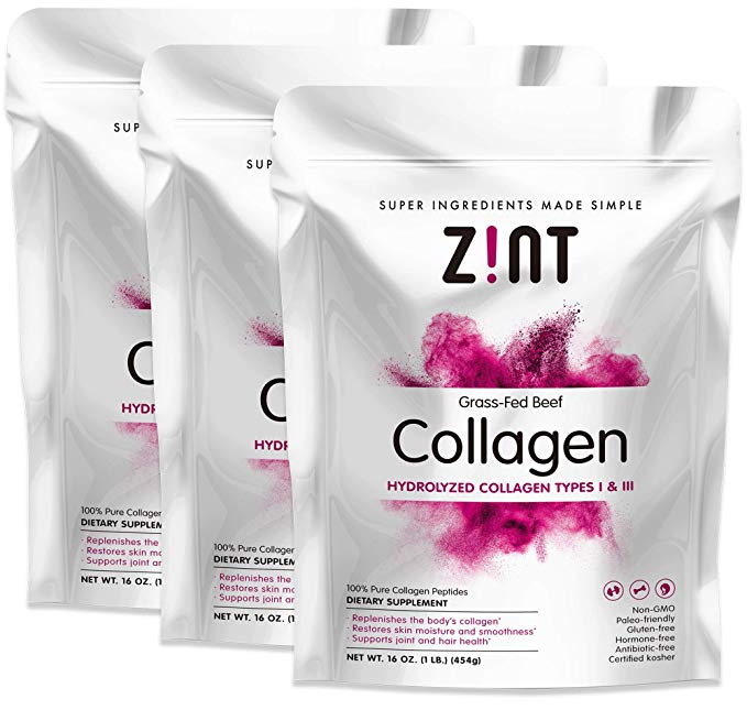 Zint Collagen Peptides Powder (48 oz Bundle, 3 x 16 oz, Best Value): Paleo-Friendly, Keto-Certified, Premium Hydrolyzed Collagen Protein Supplement - Unflavored, Grass Fed, Non GMO